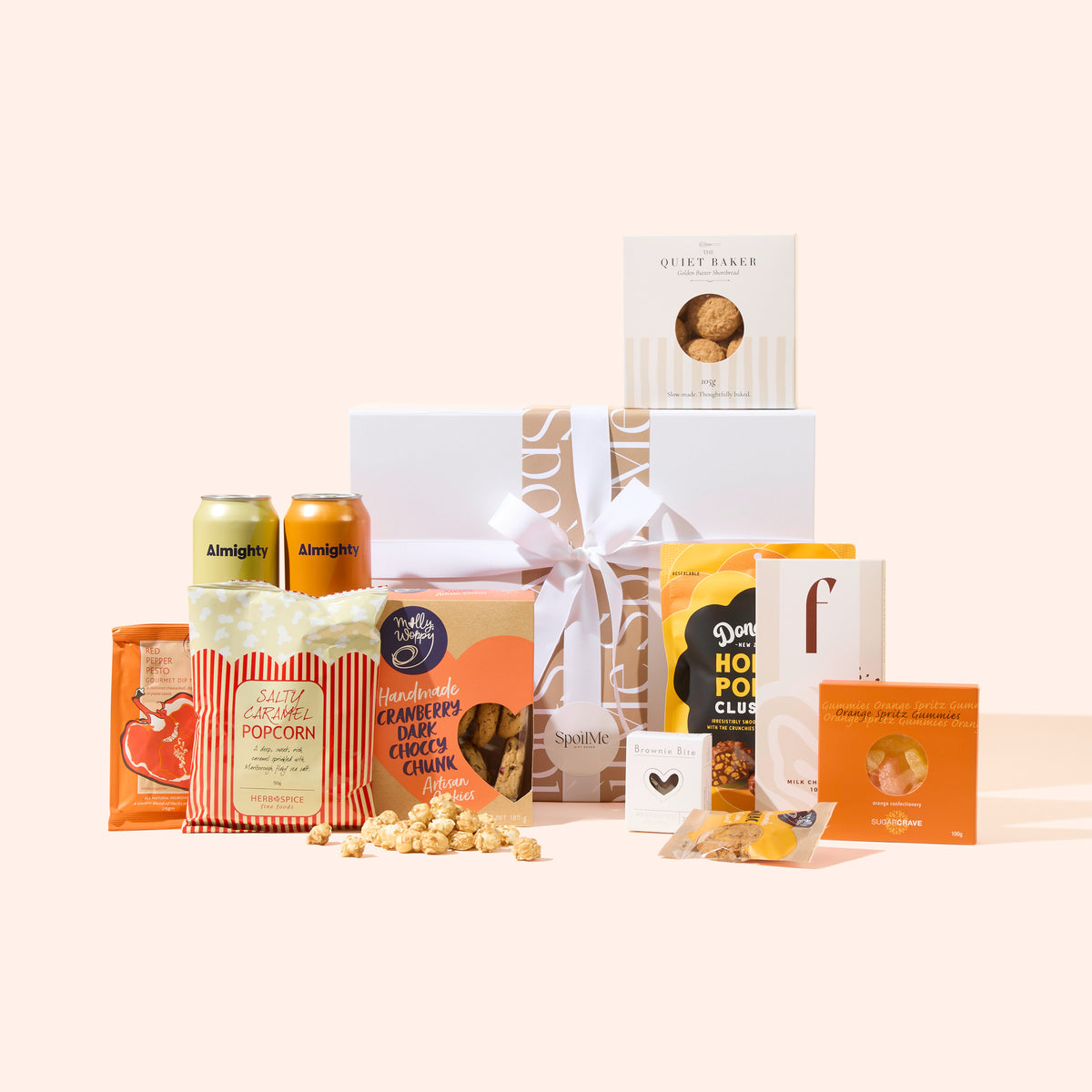 Sunlit Snacks gift box with Almighty drinks and sweet treats