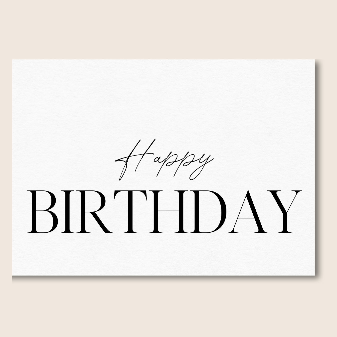 Black and white minimalist Happy Birthday greeting card.