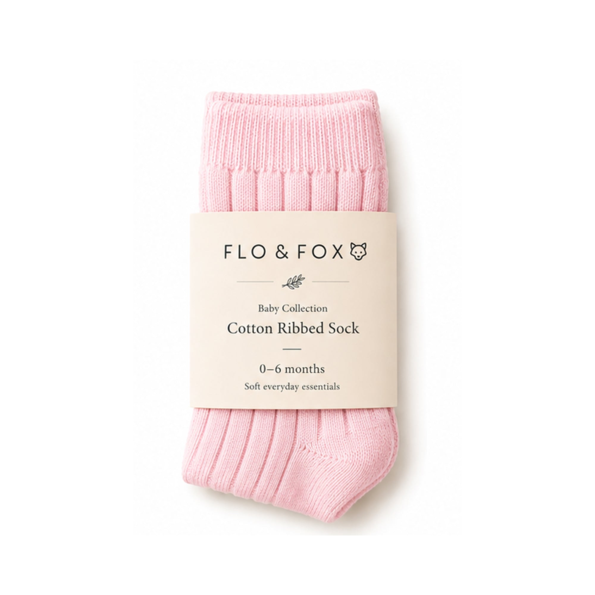 Flow + Fox Rosebud dusty pink knee high baby socks in soft ribbed cotton