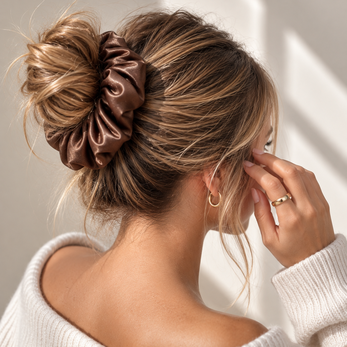 Cocoa large brown hair scrunchie
