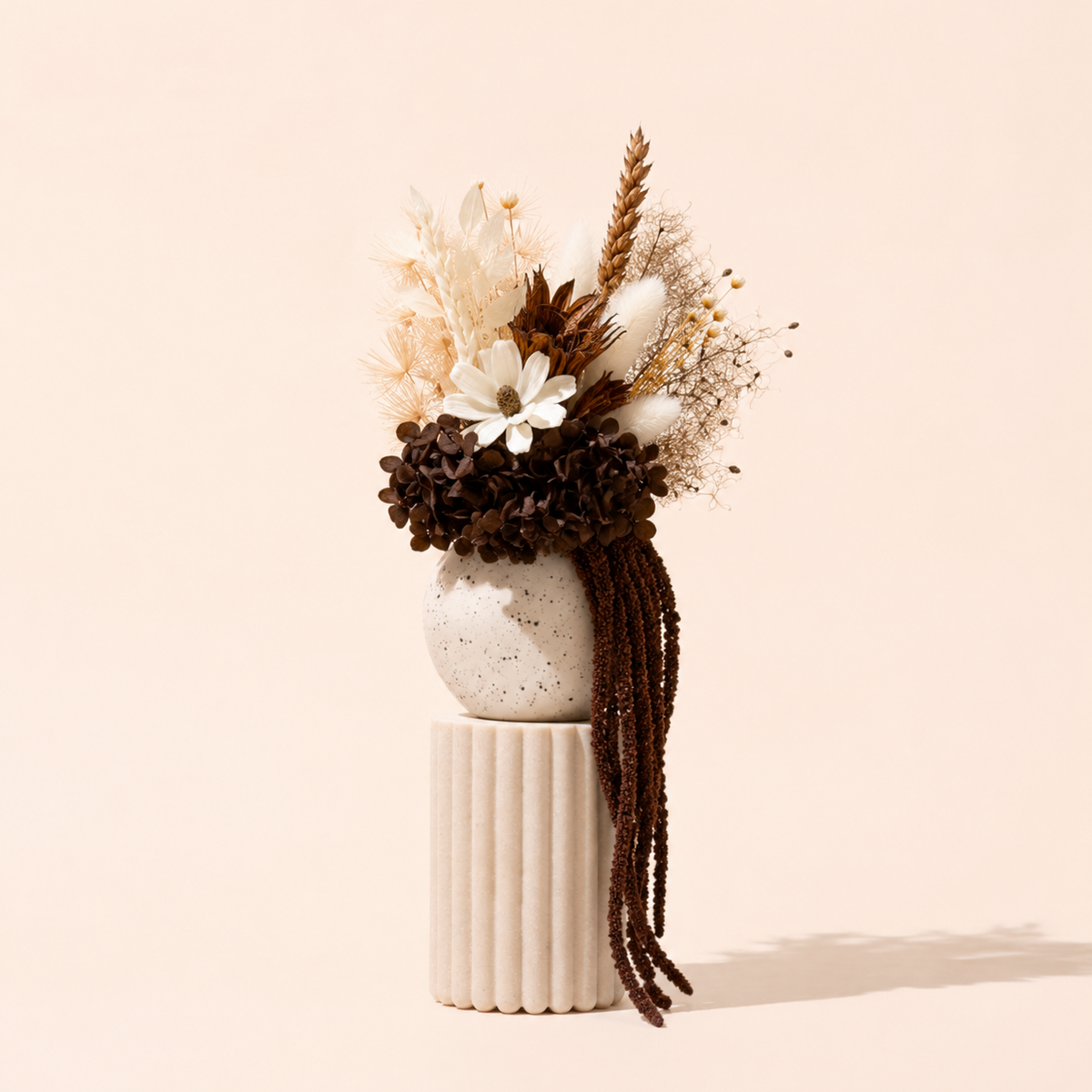 Verity brown and cream dried flower arrangement in handmade vase