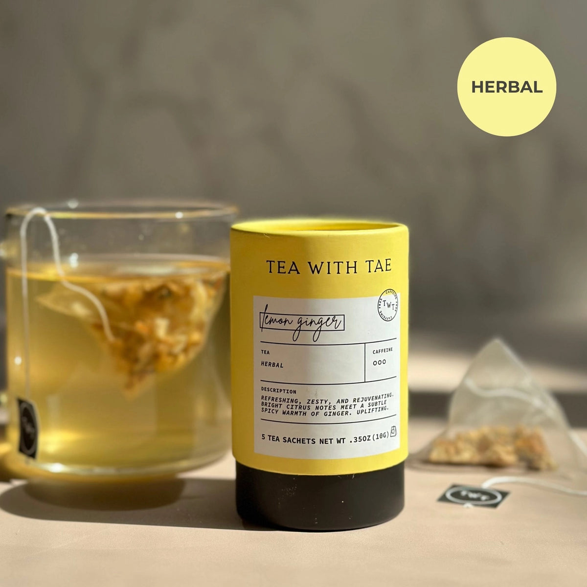 Lemon Ginger herbal tea Mini Tea Tube with 5 pyramid tea sachets