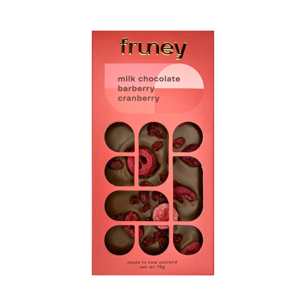 FRUNEY, Milk Chocolate, Barberry & Cranberry Bar