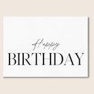 Black and white minimalist Happy Birthday greeting card.