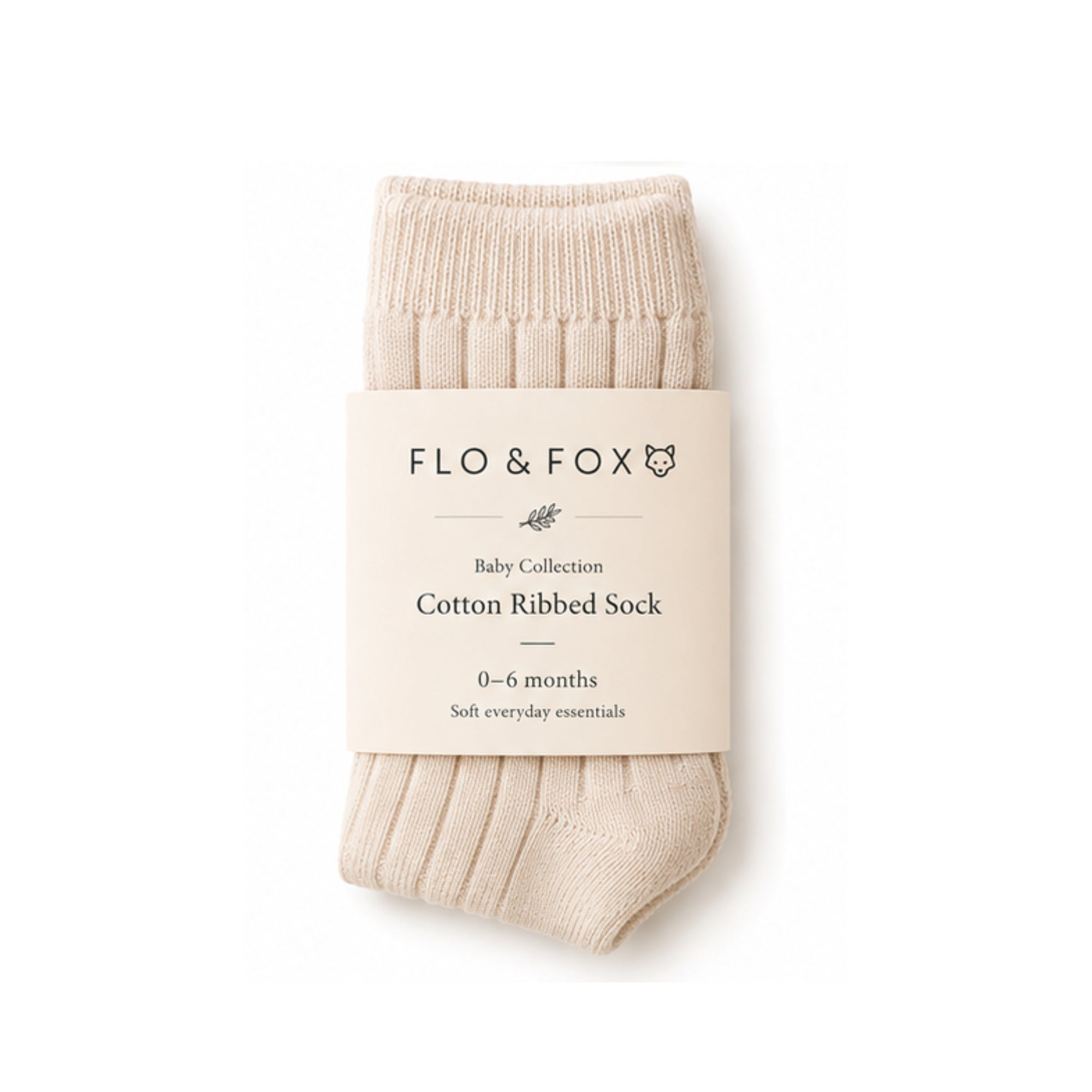 Flow + Fox tan knee high baby socks in soft ribbed cotton