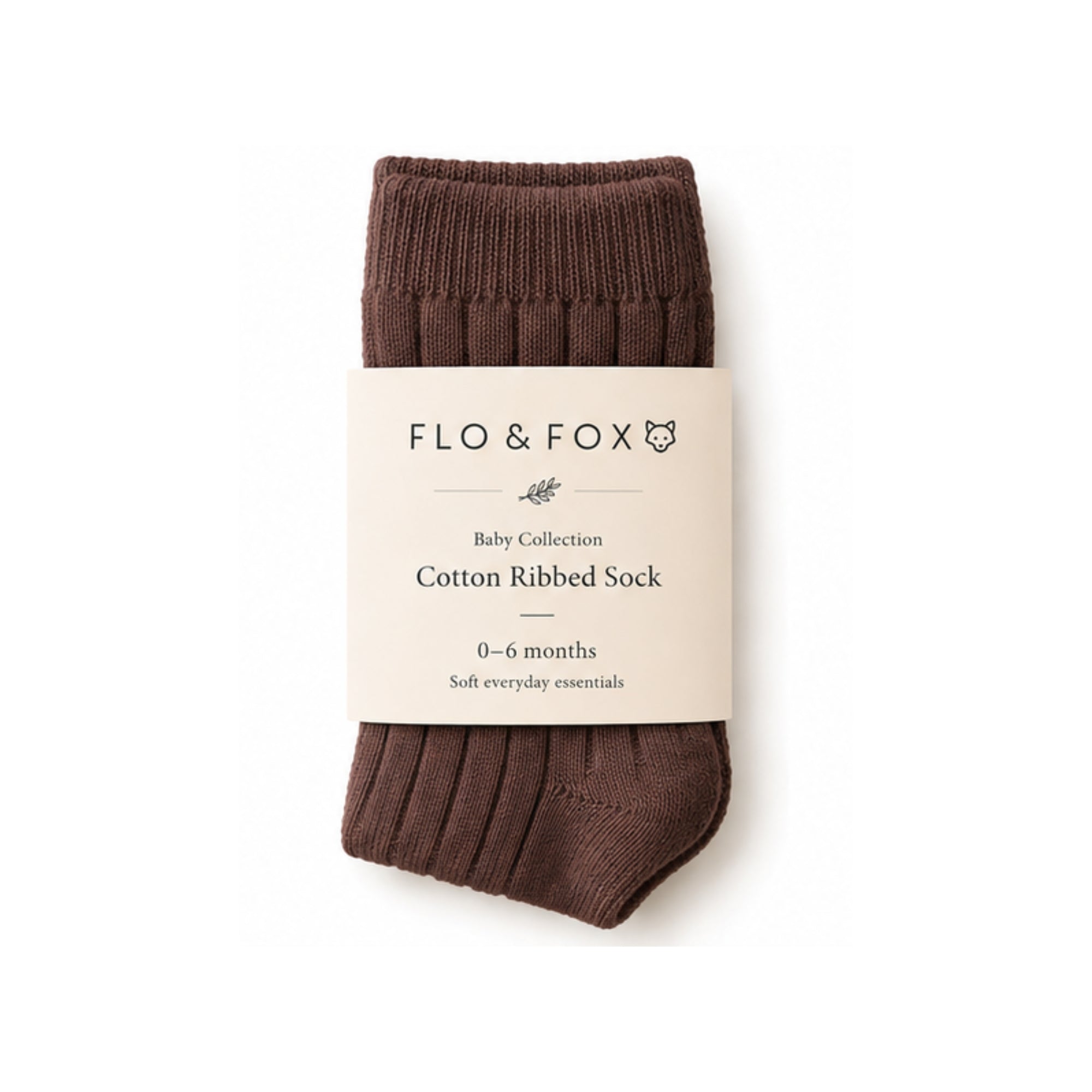 Flo+ Fox Cocoa brown knee high baby socks in soft ribbed cotton