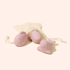 Flo & Fox Ocean Pals Blush pink silicone baby bath toys with eco drawstring bag