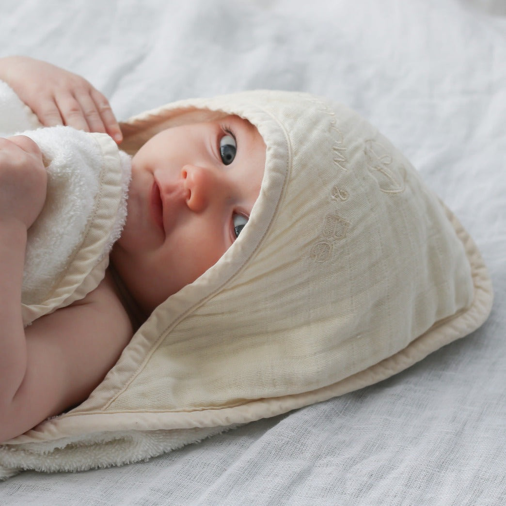 Baby hooded towel // almond - gift box nz