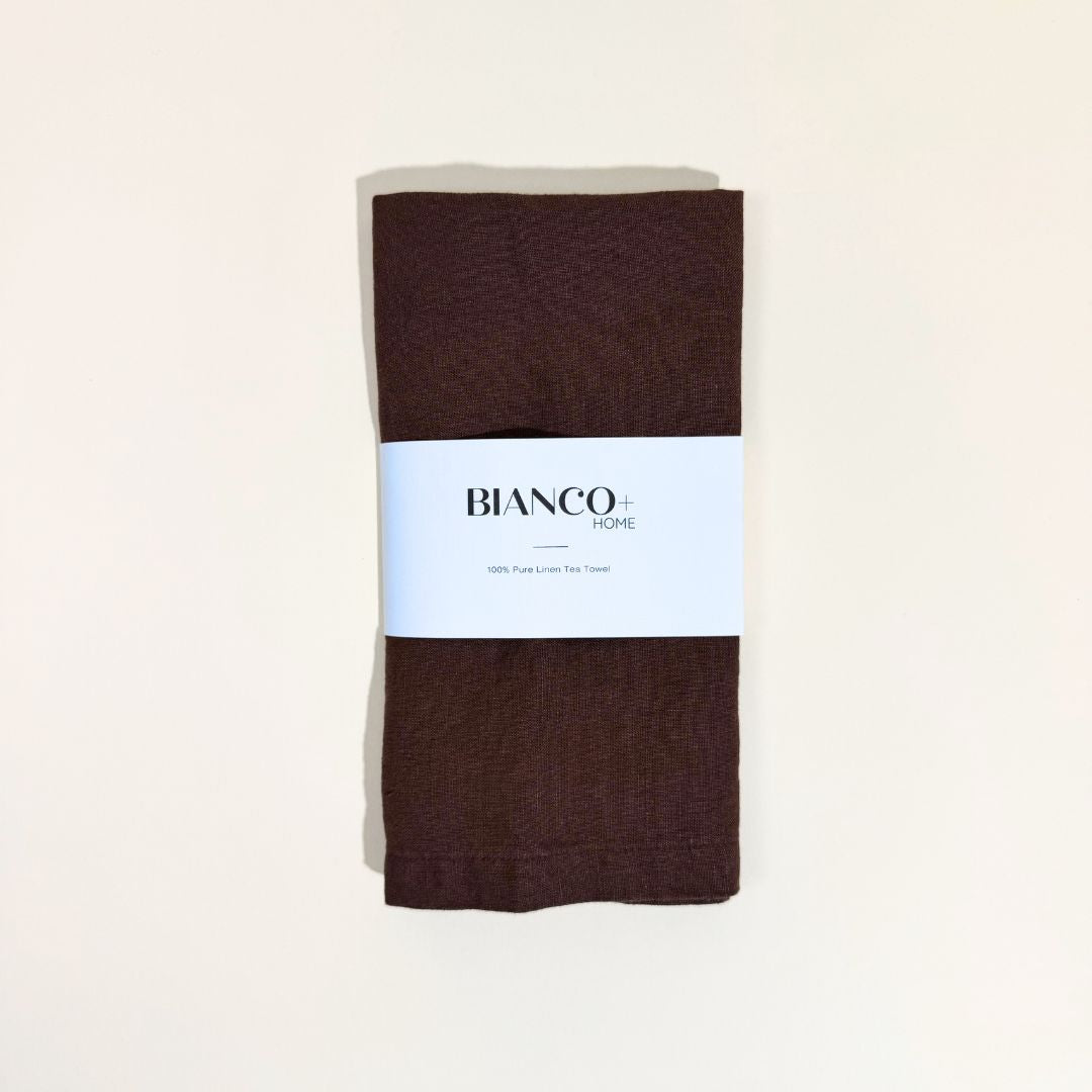 Linen tea towel cocoa - gift box nz