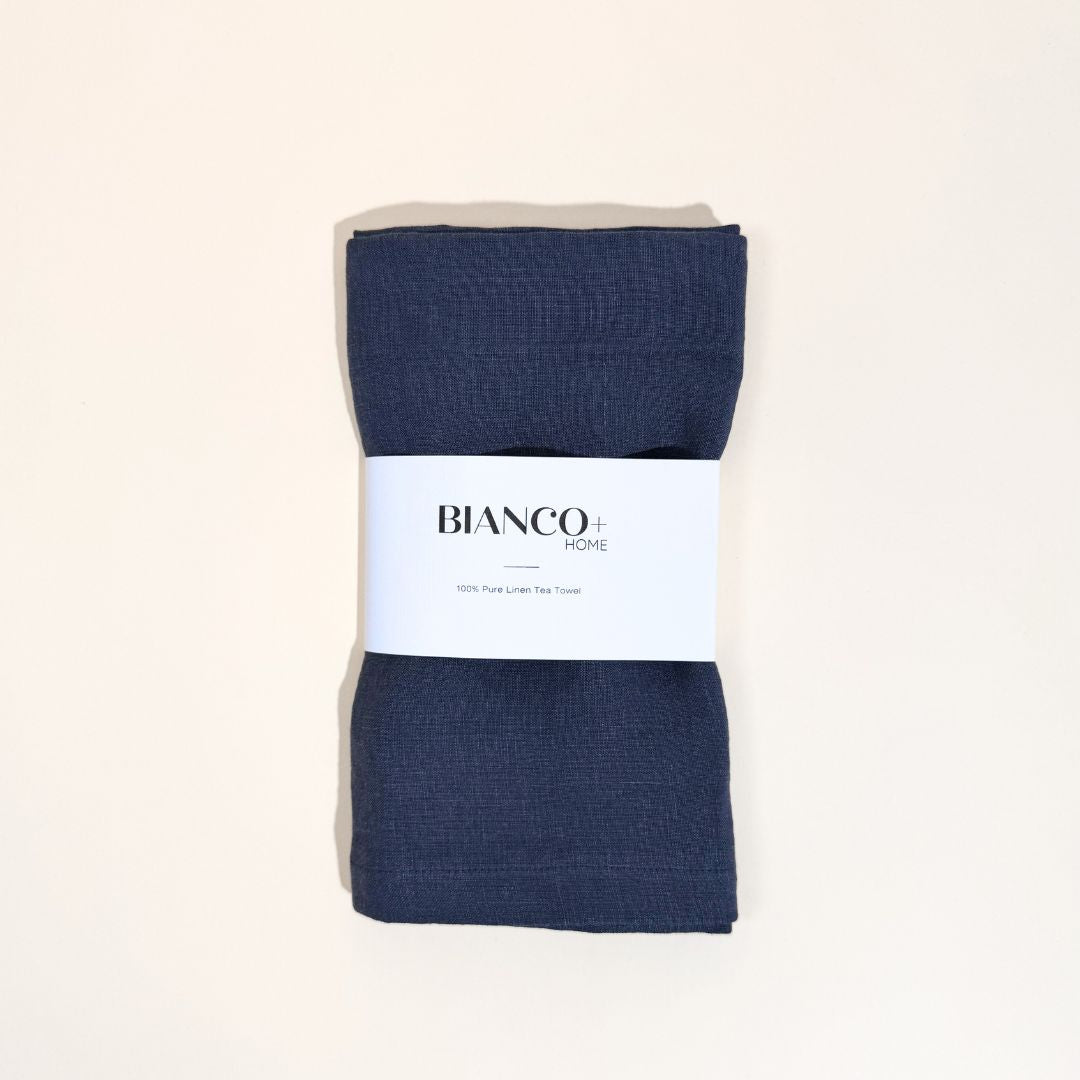 Linen tea towel ink blue - gift box nz