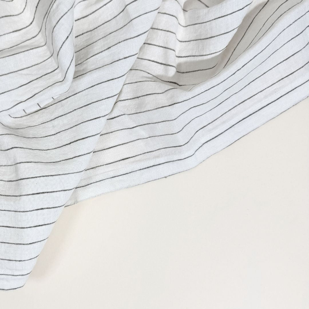 Linen tea towel white & green pinstripe - gift box nz
