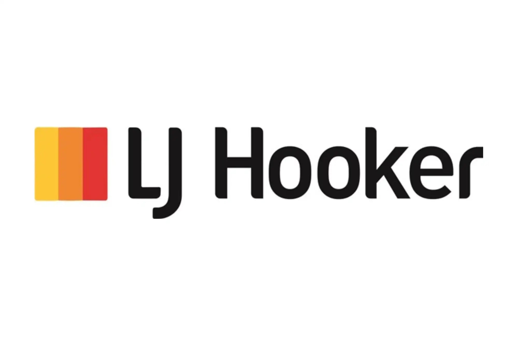Lj hooker logo featuring a gradient square in yellow, orange and red next to the black text.