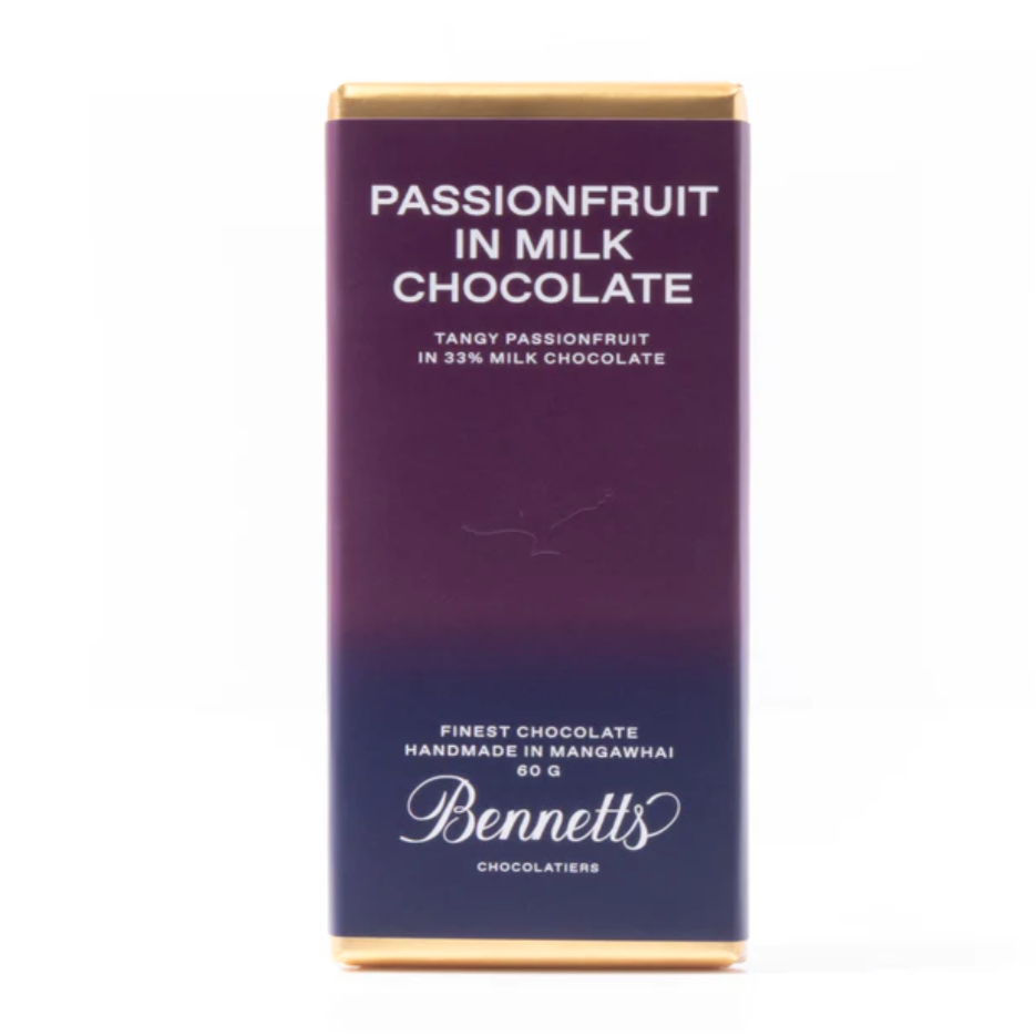 Bennetts passionfruit milk chocolate bar NZ made chocolate gift