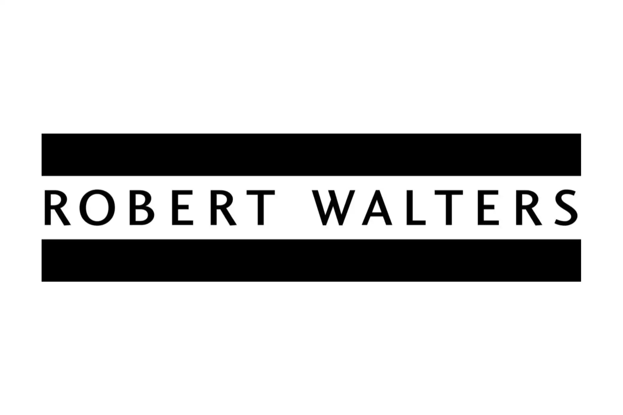Robert walters logo featuring bold black text between two horizontal bars.