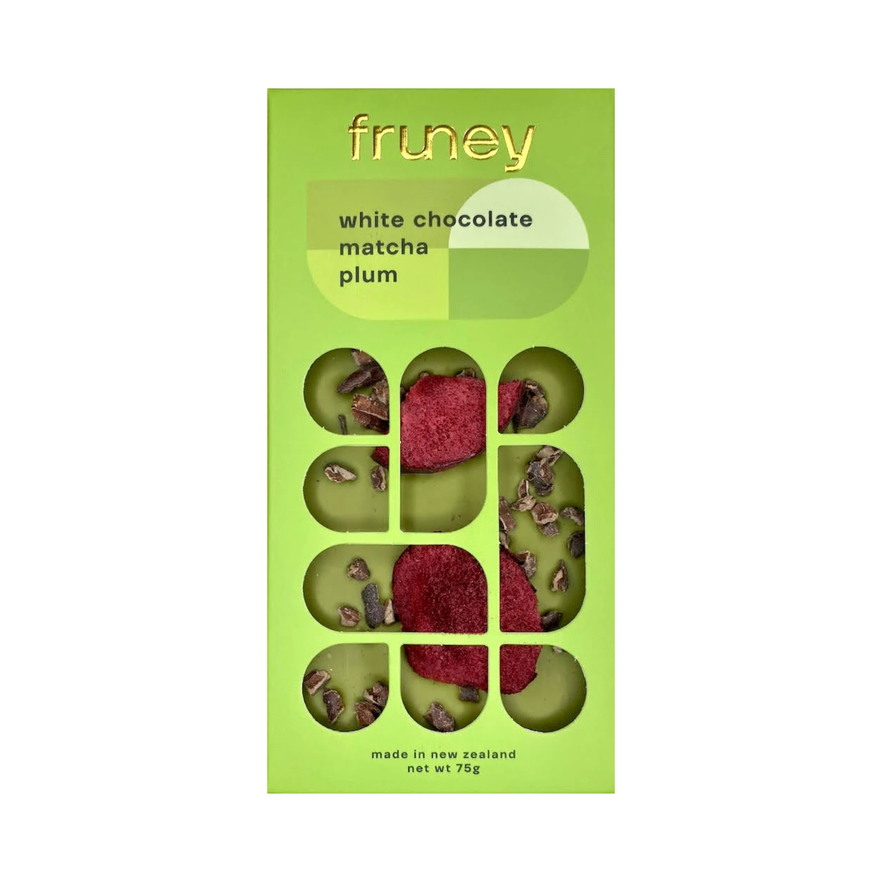 FRUNEY White Chocolate, Matcha, Plum Chocolate Bar